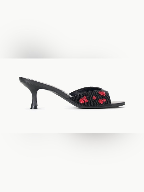 STAUD Shoes - New - STAUD Brigitte Poppy Mules - Beaded Mule with Red Sequin Floral Accents